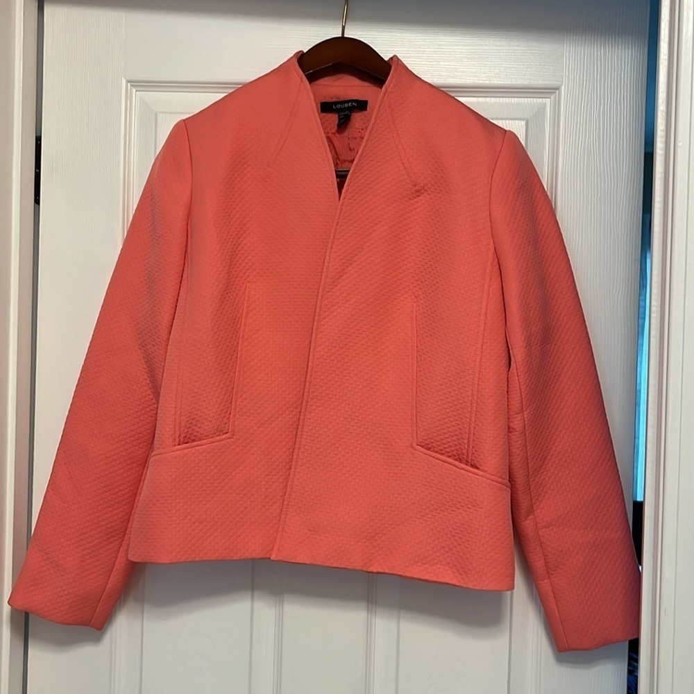 LOUBEN pink /salmon textured,open front jacket, blazer size 6 - Picture 3 of 11